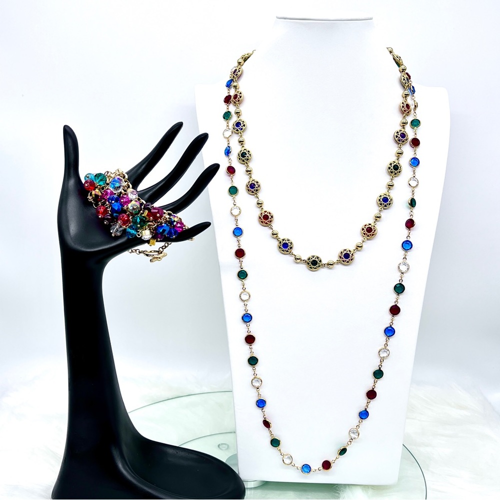 Monet 2 Multicolored GlassGemstone Necklaces & Coordinating Beaded Bracelet